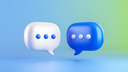 Poster - Speech Bubbles in White and Blue Colors Representing Communication and Messaging. Vibrant Background Illustrating Digital Conversation Elements