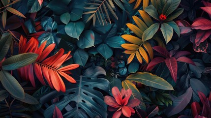 Wall Mural - Color-toned jungle foliage background