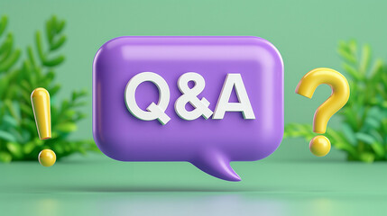 Poster - Speech Bubble with Q&A Graphic and Exclamation Icons in a Stylish Design. Engaging Visual Representing Questions and Answers with Fun Elements on a Green Background