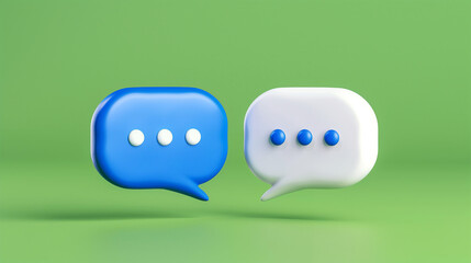 Poster - Speech Bubbles for Communication and Chat. Colorful 3D Design showcasing blue and white chat symbols representing conversations and dialogue in a modern style