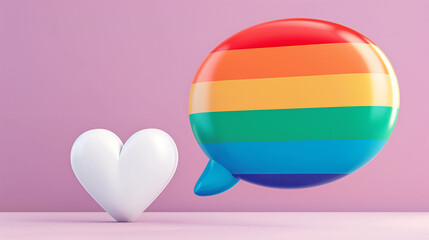 Poster - Heart and Speech Bubble Symbolizing Love and Communication. Colorful Rainbow Speech Bubble Representing Love Talk in a Creative and Artistic Style