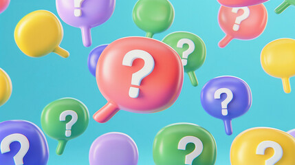 Poster - Colorful Question Marks in Graphic Design Style. A Vibrant Display of Question Marks Set Against a Bright Background Ideal for Creative Concepts and Visual Communication