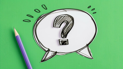 Poster - Speech Bubble with Question Mark in Graphic Design. A creative illustration featuring a speech bubble and question mark on a vibrant green background perfect for conveying inquiry and communication