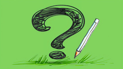 Poster - Question Mark Graphic Design on a Green Background. Creative Illustration of a Question Mark with Pencil Drawing Style. Vibrant and Engaging Design Element