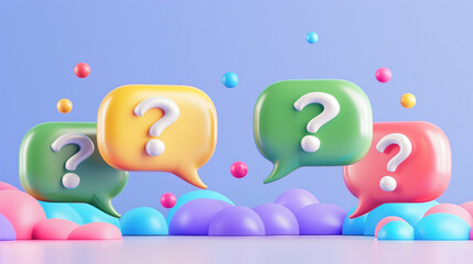 Poster - Colorful Speech Bubbles with Question Marks on a Vibrant Background. Fun and Creative Design Featuring Playful Speech Bubbles in a Colorful Setting