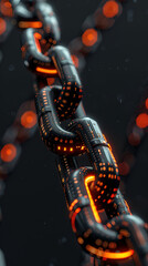 Poster - Concept digital blockchain technology. Blockchain chain with digital network and binary code. Smart network connection. Blockchain technology and cyber security. Global network technology. Futuristic 