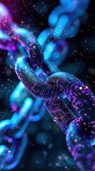 Poster - Concept digital blockchain technology. Blockchain chain with digital network and binary code. Smart network connection. Blockchain technology and cyber security. Global network technology. Futuristic 