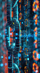Poster - Concept digital blockchain technology. Blockchain chain with digital network and binary code. Smart network connection. Blockchain technology and cyber security. Global network technology. Futuristic 