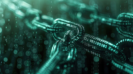 Poster - Concept digital blockchain technology. Blockchain chain with digital network and binary code. Smart network connection. Blockchain technology and cyber security. Global network technology. Futuristic 