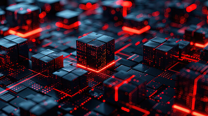 Technology background. Abstract and futuristic depiction of a digital technology network connection in a big. Abstract digital background with glowing network connections and blocks. AI