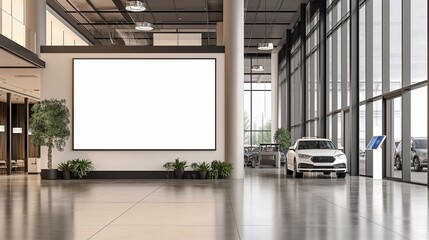 Wall Mural - blank white poster in car dealership.