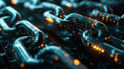Poster - Concept digital blockchain technology. Blockchain chain with digital network and binary code. Smart network connection. Blockchain technology and cyber security. Global network technology. Futuristic 