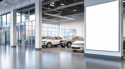 Wall Mural - blank white poster in car dealership.