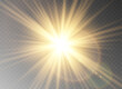 © Максим Славов - Yellow glowing light burst explosion with transparent. Vector illustration for cool effect decoration with ray sparkles. Bright star. Transparent shine gradient glitter, bright flare.