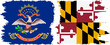 © gladder - Maryland and North Dakota states grunge brush flags connection, vector