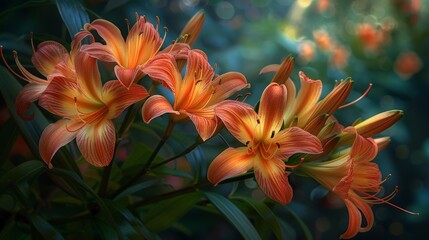 Wall Mural - Vibrant Flame Lilies in Natural Setting with Realistic Depth of Field