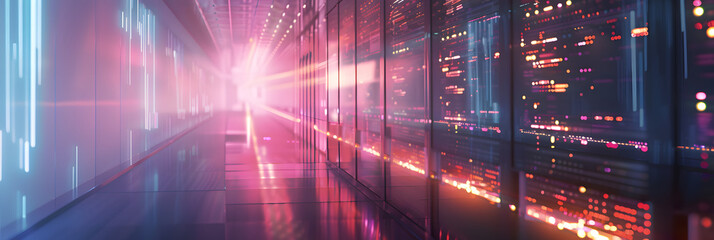 Poster - abstract data center background, database in terminal storage, hardware server room, cloud computing