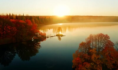 Wall Mural - An autumn sunrise over a lake 4K Video