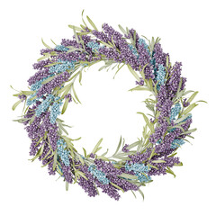 lavender wreath bluebells isolated background transparent floral illustration.Botanic composition 3D render.