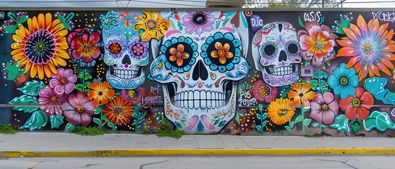 Wall Mural - Colorful Day of the Dead Skull Mural