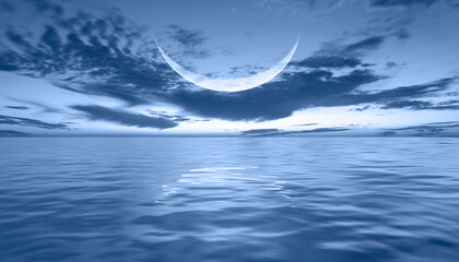 Poster - Ramadan Concept - Abstract background with Crescent moon over the sunset clouds