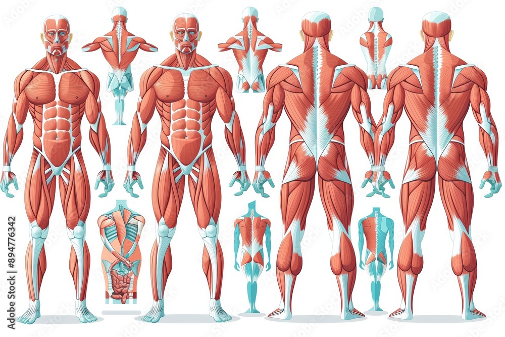 Muscular system, muscle groups, detailed flat design illustration ...
