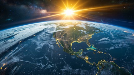 Canvas Print - Sunrise Over North America From Space