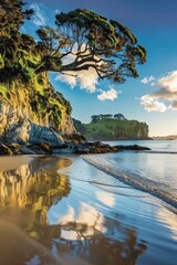 Poster - Explore the serene landscapes of New Zealand's North Island, including geothermal wonders in Rotorua and the stunning beaches of Bay of Islands.