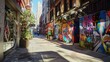 © Chayna - Generate a photo realistic image of urban art and cultural spaces, showcasing public art installations and performance areas; ensure the image is of high resolution for clear and detailed quality