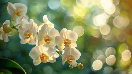 Sticker - White Orchids with Bokeh Background