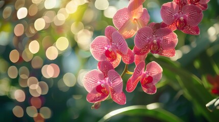 Wall Mural - Pink Orchids in Sunlit Garden