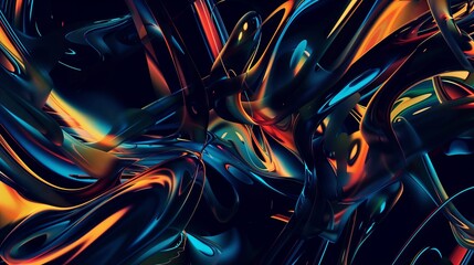 Abstract digital gradient holographic art with orange, blue, and black swirls