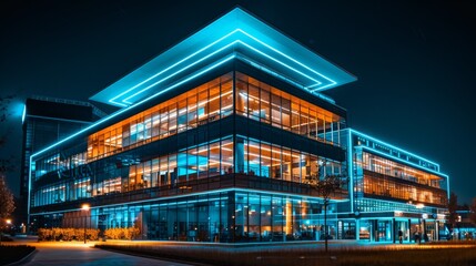 Sticker - Modern Neon-Lit Building at Night