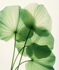 green centella asiatica leaves on white background, macro detail