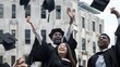 © Felippe Lopes - Three graduates celebrate their achievement by throwing their caps in the air.