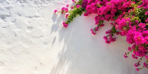 Sticker - Pink bougainvillea on a white wall with copyspace mediterranean spring and summer background Generative By AI