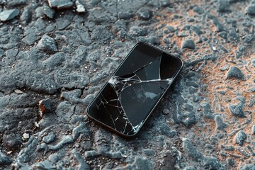 Wall Mural - A new smartphone with a broken display lying on the floor.