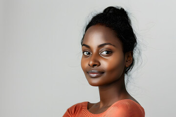 Young Indian woman in her 20s, wearing red blouse and looking in the camera, studio portrait