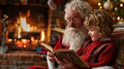 Wall Mural - Gather around the fireplace for Christmas Eve storytelling, sharing tales of holiday magic and tradition. 