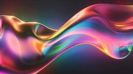 Abstract colorful holographic gradient liquid wave on dark background