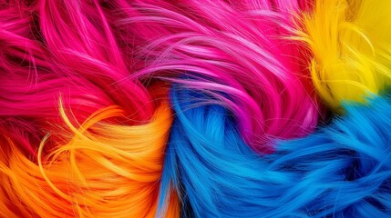 Poster - A colorful, multi-colored wig with a rainbow of colors. The colors are bright and vibrant, creating a fun and playful mood
