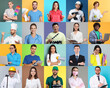 © New Africa - People of different professions. Collage with portraits on various colors backgrounds