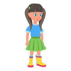 Canvas Print - Flat Vector Illustration of Kid Girl Cartoon Character Set For Animation, Various Views, Poses and Gestures. Item 4