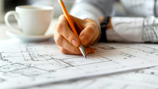 Architects Hand Creating Blueprints in the Style of Detailed