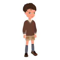 Canvas Print - Flat Vector Illustration of Kid Boy Wearing Sweater, Cartoon Character Set For Animation, Various Views, Poses and Gestures. Item 4