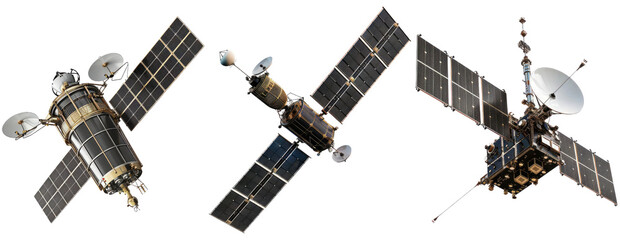 Space Satellites Isolated on Transparent Background