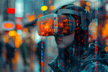 Poster - An abstract representation of a person using a virtual reality headset to browse an online store,