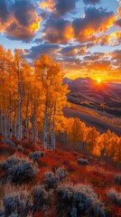 Wall Mural - A beautiful sunset over the aspen trees.