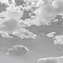 Wall Mural - White clouds isolated over blue sky background. Hand drawn pencil sketch illustration