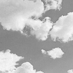 Poster - White clouds isolated over blue sky background. Hand drawn pencil sketch illustration